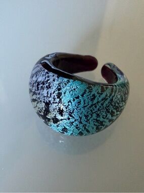 Iridescent Aqua, purple and black foil dome ring.